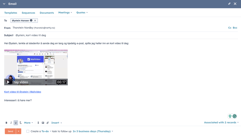 mailvideo-hubspot-sekvens